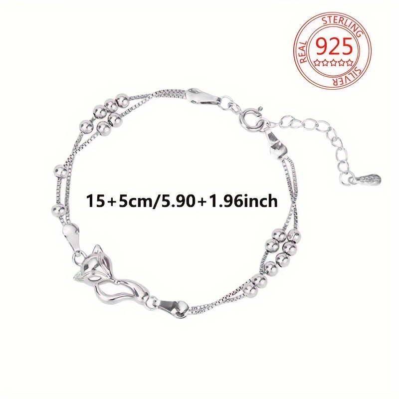 Fox Charm Bracelet for Women, 925 Sterling Silver Lightweight