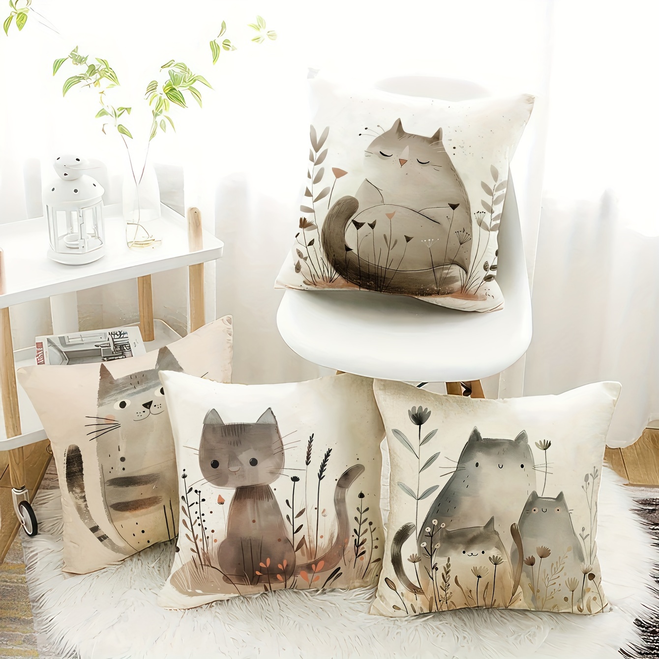 TEMU 4pcs Polyester Pillowcases With , Pet-friendly, Single-sided Print, 17.7" X 17.7" & 15.7" X 15.7", Ideal For Sofa, Living Room, Bedroom Decor -