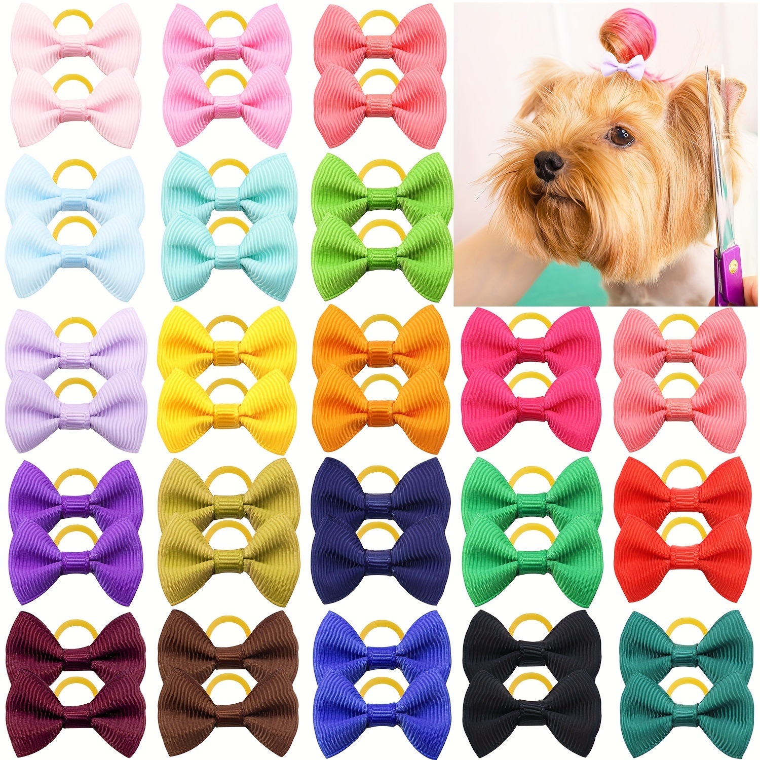 

40pcs Dog Hair Bows Grooming Bowknots With Rubber Bands Yorkshire Terrier Bowknots Cute Dog Accessories Topknots For Small Pets