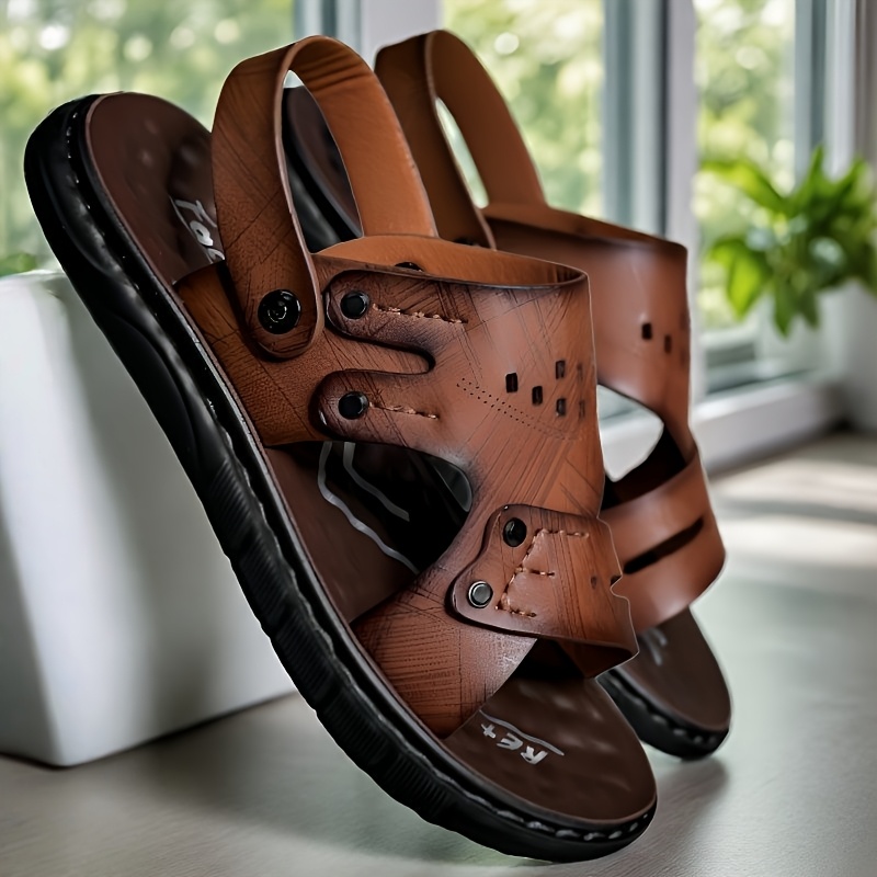 TEMU Athletic Sandals And Slippers Plus Size Sandals Men's Stitched Slippers Casual Non-slip Slippers Indoor Outdoor Walking Shoes Hollow-out Spring