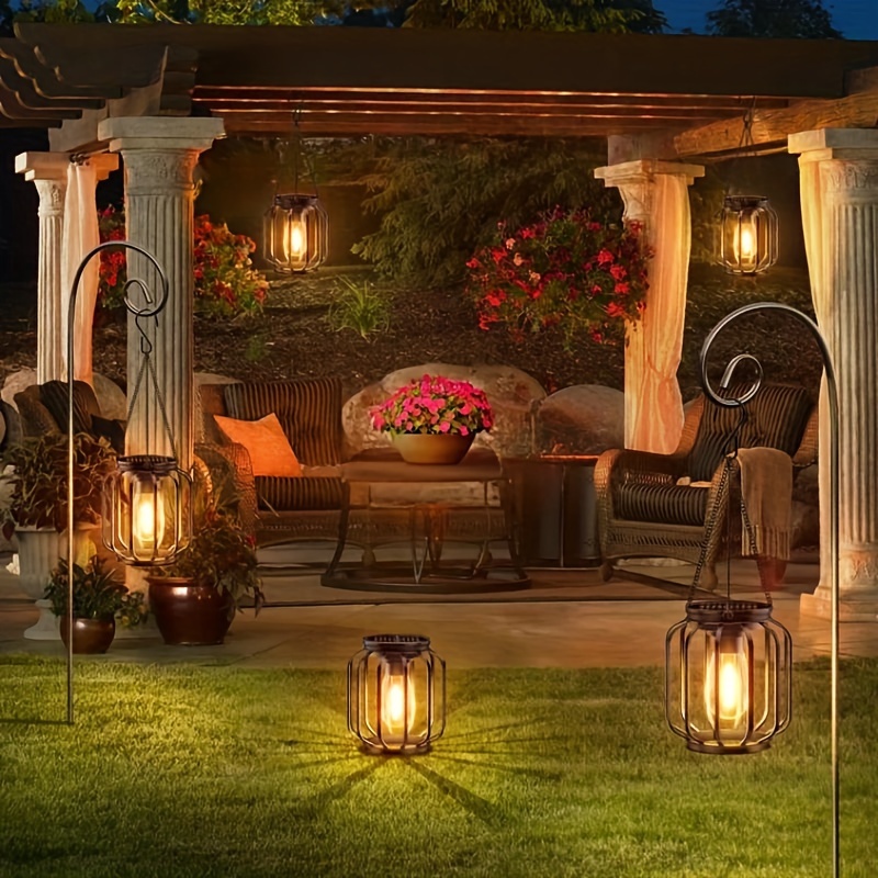 Lot De 2 Lanternes Solaires D'extérieur à Suspendre - Motif Pivoine Bronze - Éclairage Automatique Au Crépuscule - Pour Jardin, Terrasse, Balcon - 6