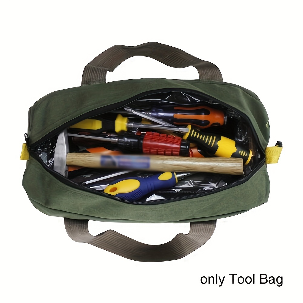 12-Inch Wide Mouth Tool Bag – Canvas, Waterproof, High Capacity, Heavy Duty, With End Pockets For Quick Grab – Great For Technicians & Vehicle Maintenance