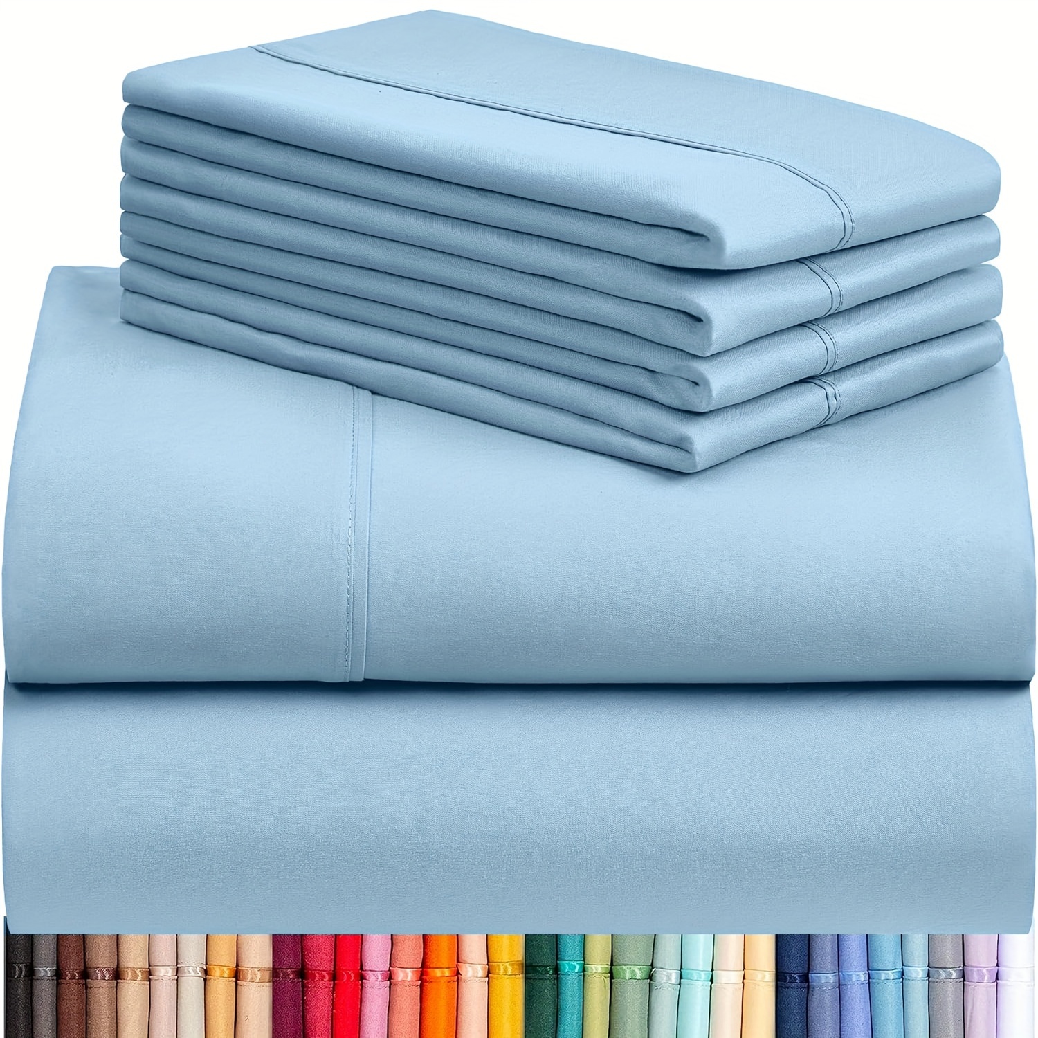 TEMU 6pcs Luxury Cooling Bed Sheet Set, Set, Queen Size Bedding, Breathable, Wrinkle Resistant, Soft, With 18 Inch Deep Pockets, Bedroom, , Hotel