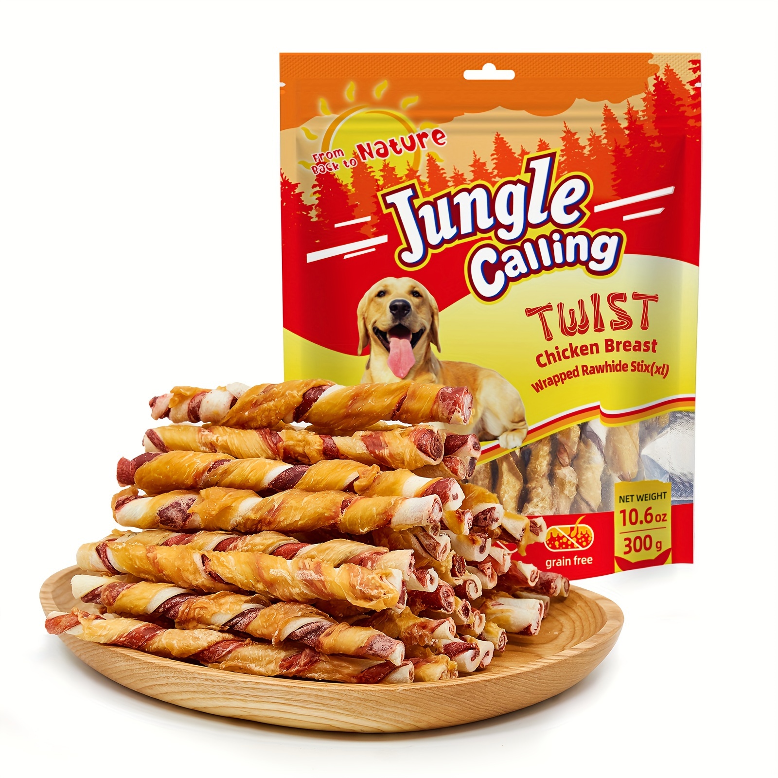 

Jungle Calling Dog Treats, Natural Chicken Wrapped Sticks, Grain-free Training Rewards Chews For Small And Medium Puppy, 10.6oz