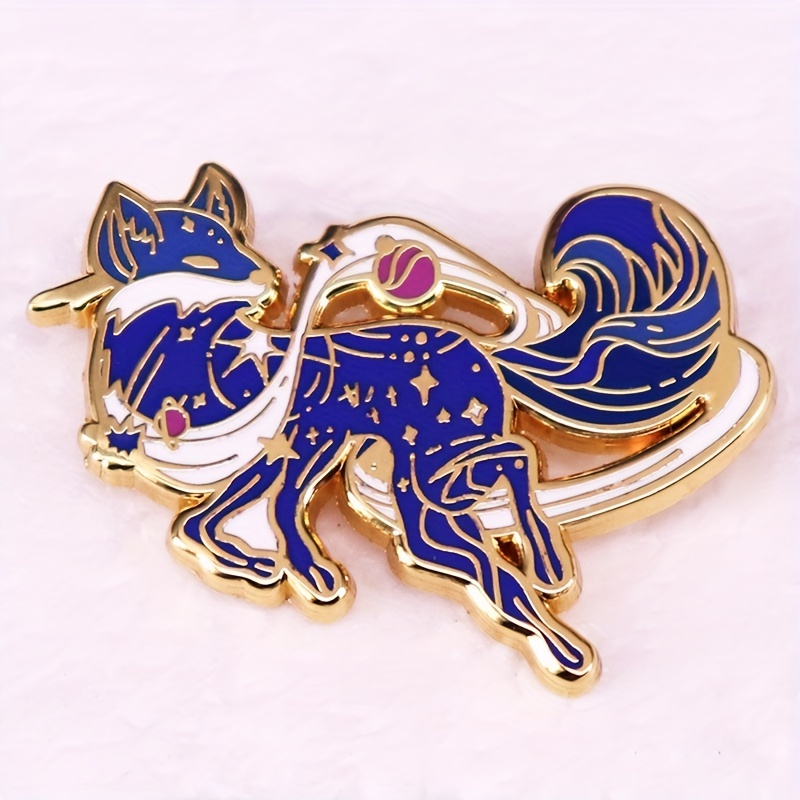 25mm x 35mm Dreamy Night Sky Fox Pin - Men's Casual Zinc Alloy Charm