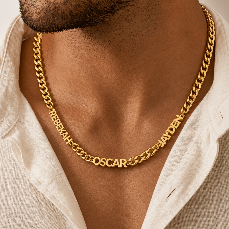 TEMU Personalized Custom Multi-name Cuban Link Necklace, Waterproof Fade-proof 304l 304l Stainless Steel Hip Hop Pendant, Unisex Accessory, Unique