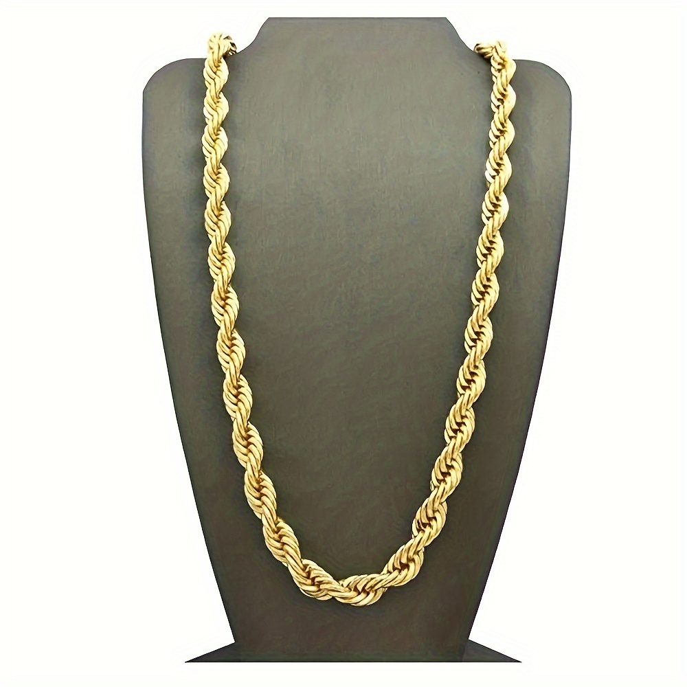 

6mm/7mm Wide Men Necklace Rope Chain Solid Fashion Jewelry Golden Plated Classic Hip Hop Necklace 23.6in