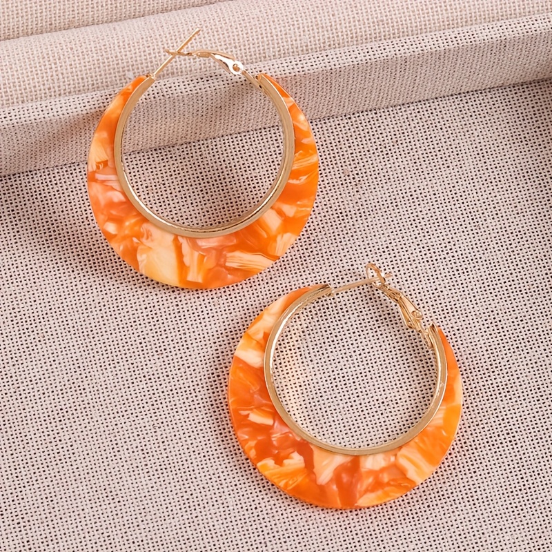 TEMU 1 Pair Of European And American Geometric Acetate Plate Circular Acrylic Earrings, Fashionable Leopard Print Colored Earrings For Women