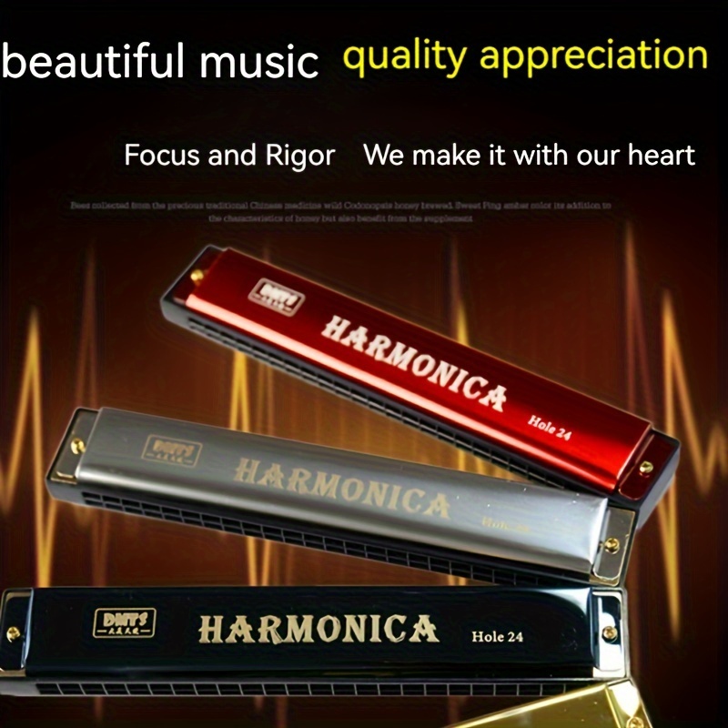 

1pc Harmonica, 24-hole Metal Brass Core Double-row Harmonica, Best Harmonica, Suitable For Beginners, 24-hole Harmonica