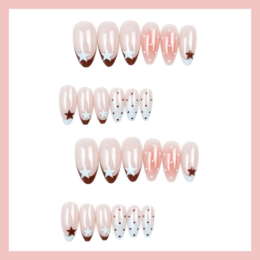 TEMU 24pcs Long Almond Press On Nails Suitable For Teen - False Nails With Nude Light Gradient French Tips, Hand-painted & Y2k Glossy Tips, /korean