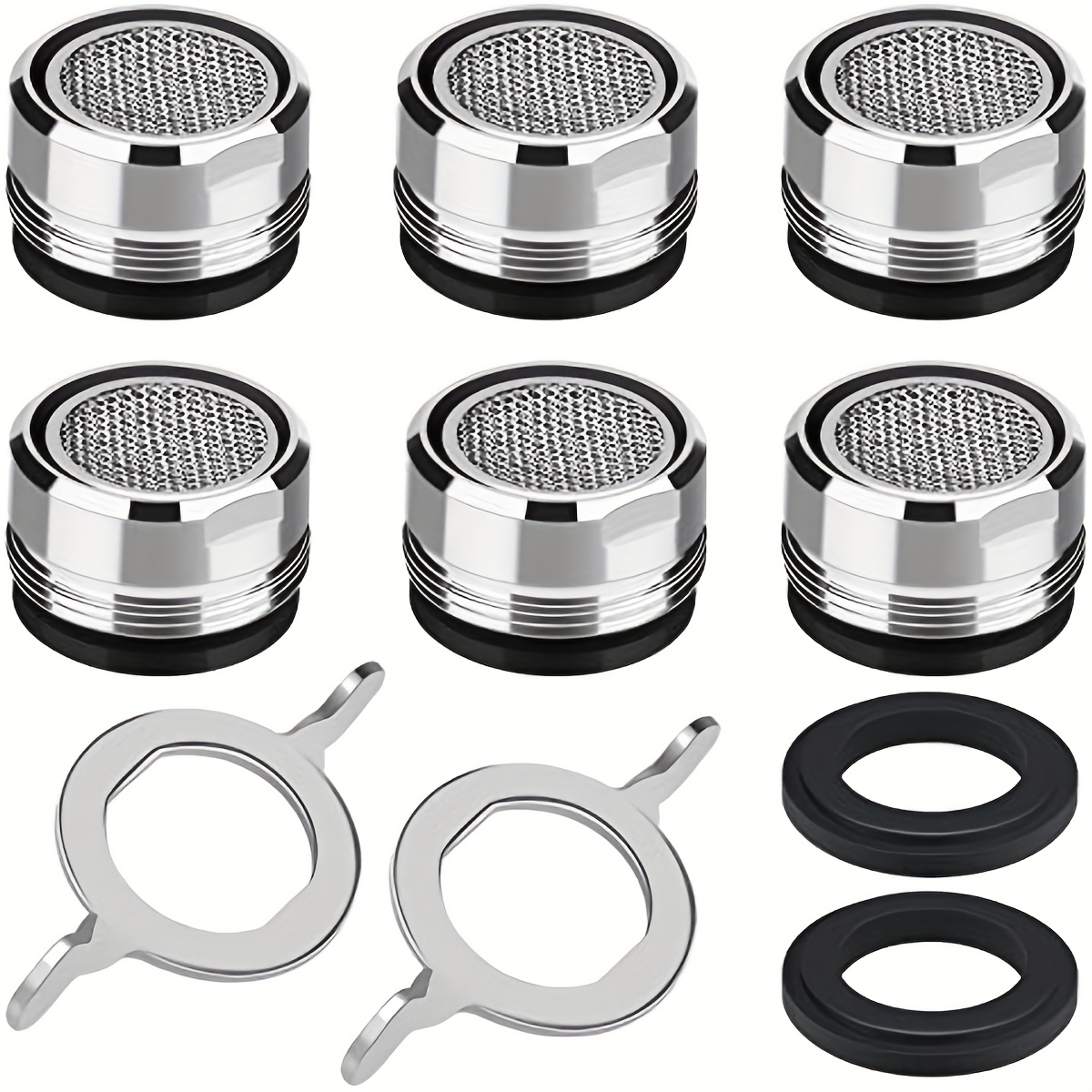 Image of 6pcs Of Faucet Aerator Attachments For Hot And Cold Sinks, Including Inner Filter Cores To Prevent Splashing