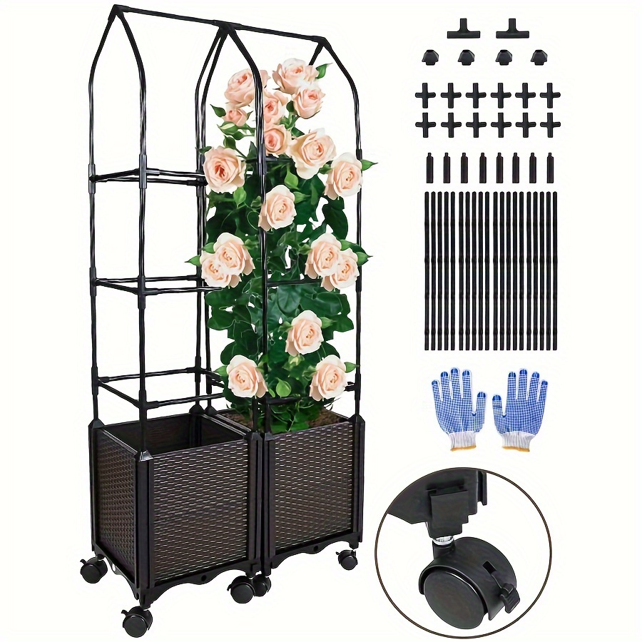 

2 Pcs Raised Garden Bed Planter Boxes With Trellis, 52'' Large Planter Boxes For Tomatoes Climbing With Wheels, Self Watering Planters For Vegetables Flowers Vine (2pcs Planter Boxes)