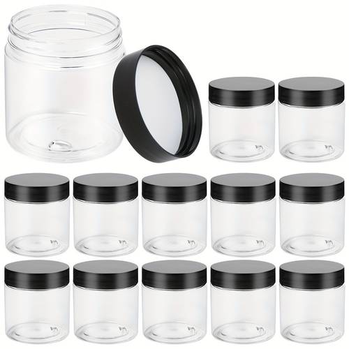 plastic jars with lids clear mason jars set of 12 4oz storage containers leakproof slime containers for peanut spice honey cookie candy and dry food with black lids for travel storage
