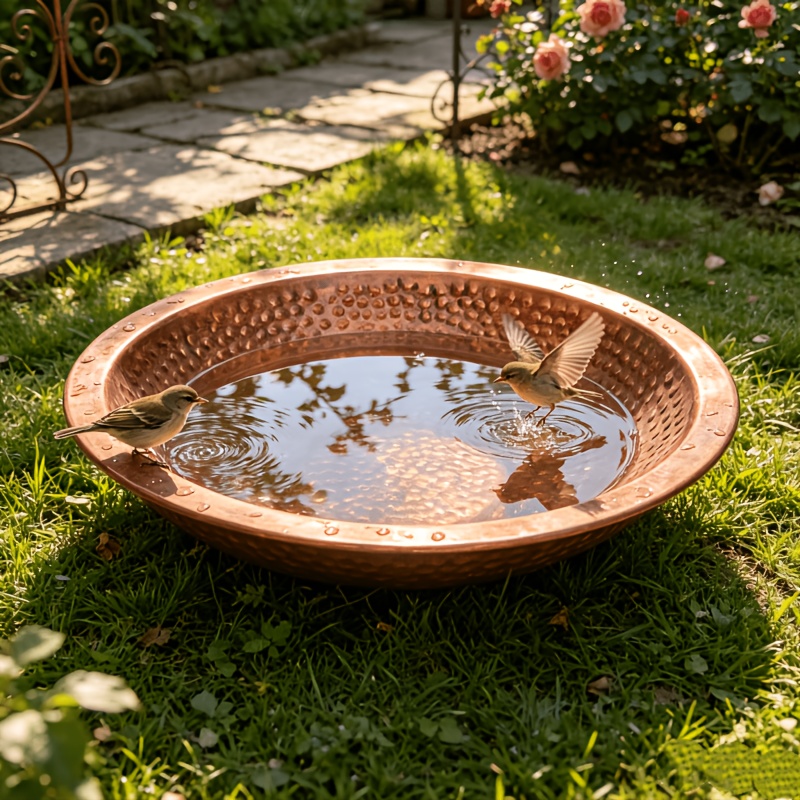 TEMU 1pc Vintage Outdoor Feeder, Round Water Basin, Bird Ornament Installation, Easy To Refill Various Seed Platform, Indoor And Outdoor Decoration,