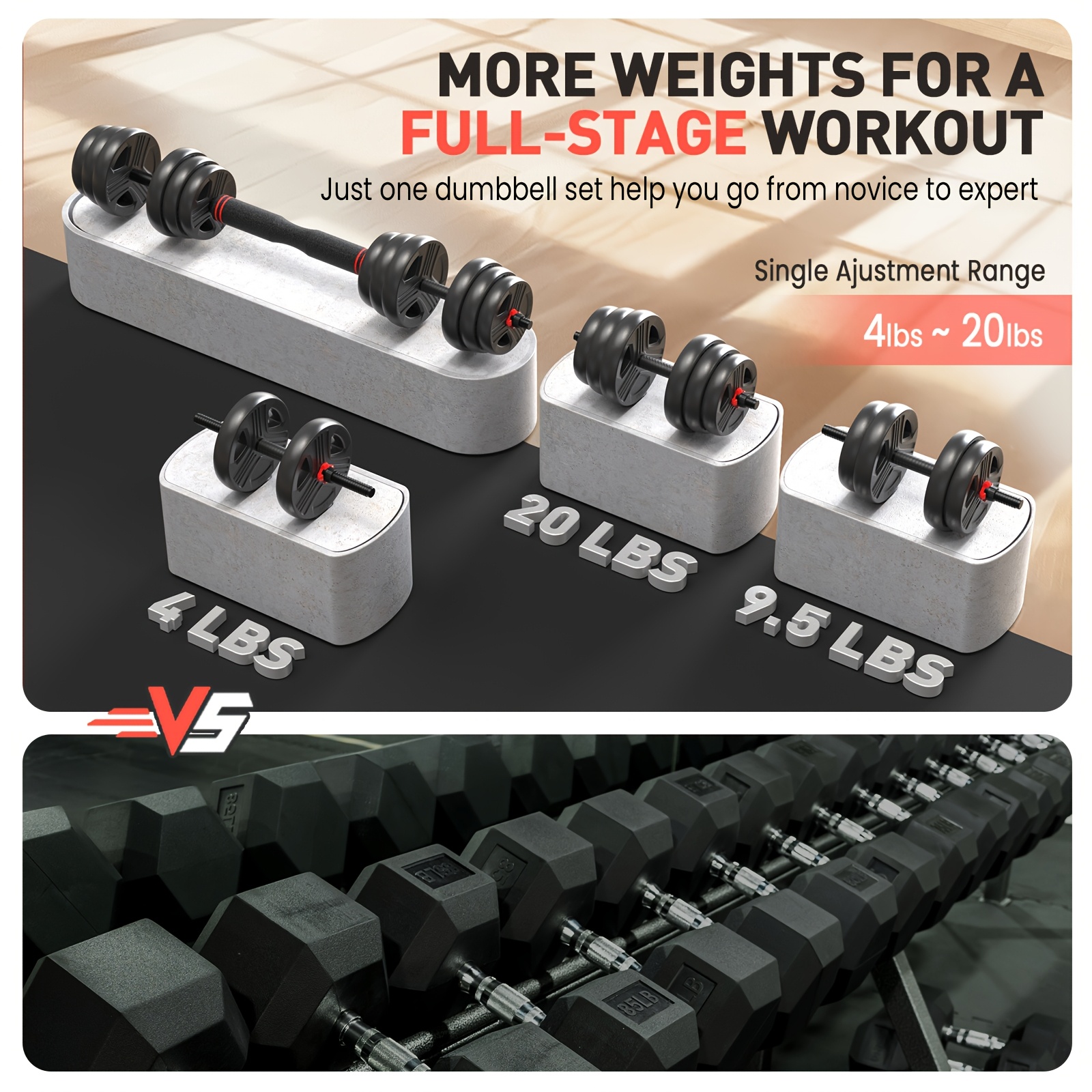 Adjustable dumbbells convertible barbell kettlebells set