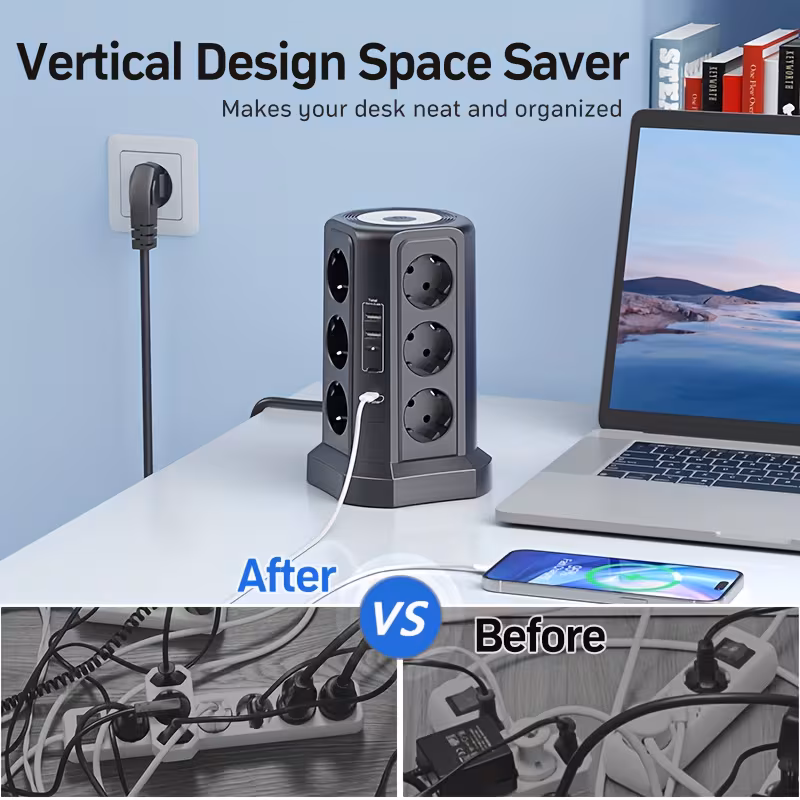 di multifunzione 16-in-1, 12 prese ca + 2 usb-a + 2 usb-c (ricarica rapida pd 20w), interruttori individuali, luce notturna dimmerabile, cavo di prolunga da 1,8 m/6 piedi, protezione da sovratensioni, design salvaspazio, per casa, ufficio e camera da letto Dettagli dell'articolo 3
