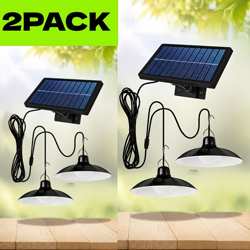 TEMU 2-pack Outdoor Split Solar Pendant Lights With 2 Lamp Heads, Adjustable Cables, Ip55 Solar Hanging Lamps, Vintage Lampshade Decorative Lights,