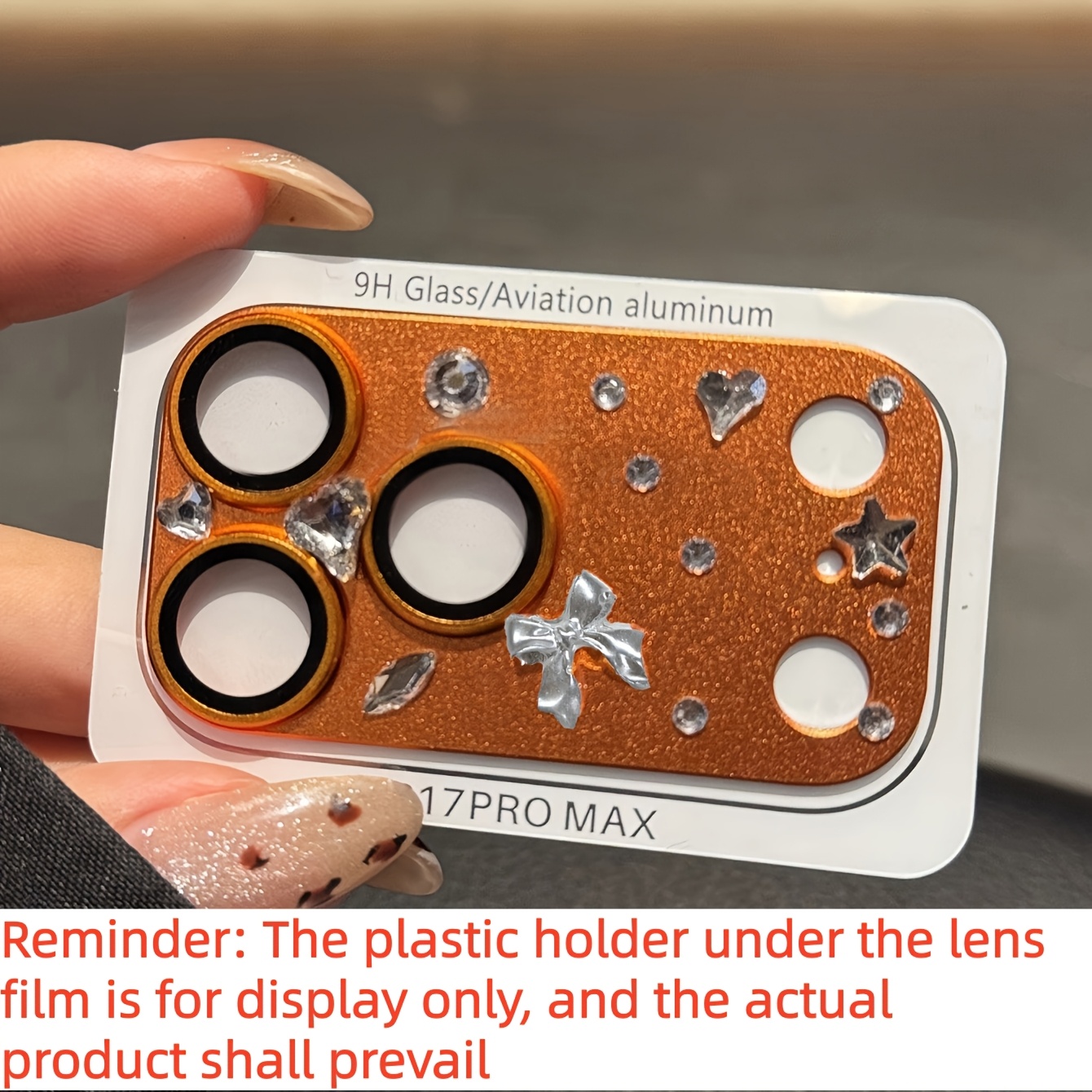 TEMU Stylish Cute Bling Glitter Rhinestone Colorful Clear Camera Film Protector Compatible With For Iphone 17 Pro Max 17 Clear Orange Cover Random