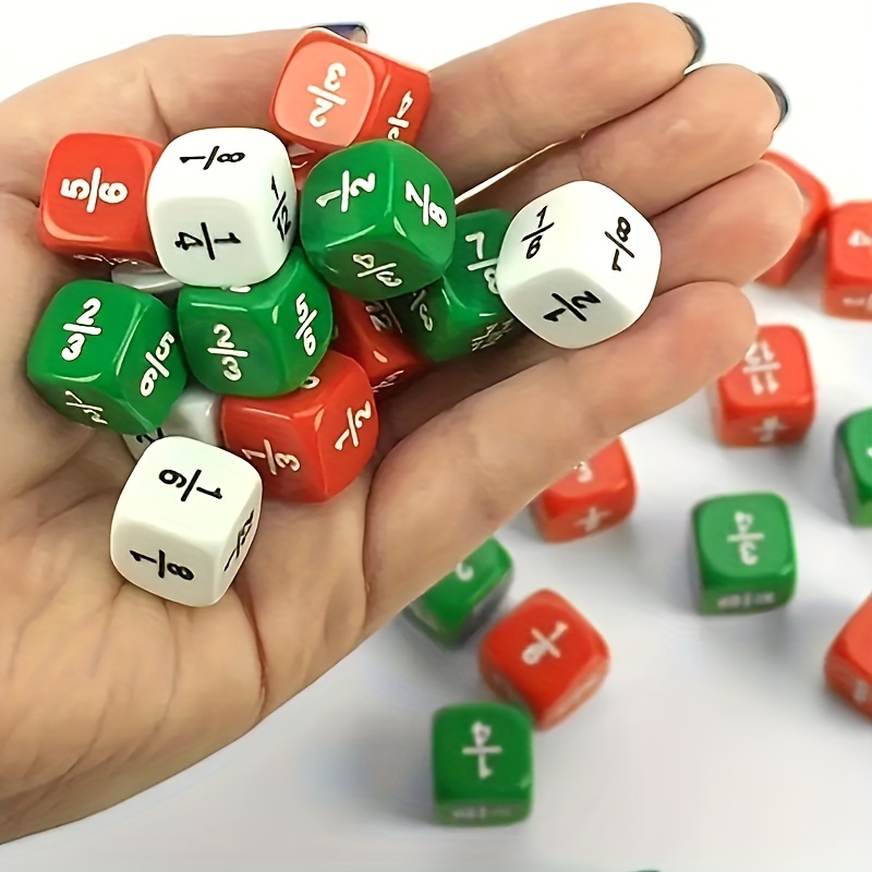 

10pcs 16mm Round Dice For Math Teaching - 1/2 1/3 1/4 1/5 1/6 1/8 - Suitable For School And Home Teaching