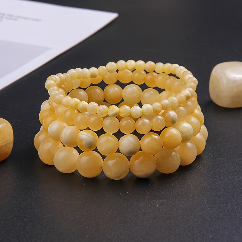 TEMU Elegante Pulsera de 4 Piezas con Cuentas de Piedra Natural Amarilla - Pulsera Elástica de Cuentas Estilo Bohemio Retro - Regalo de para