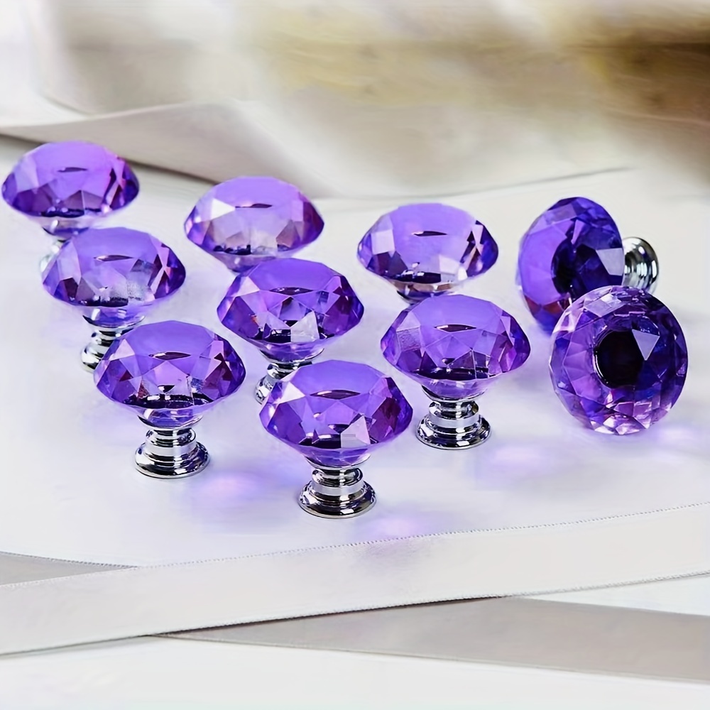 

12pcs 30mm Design Purple Glass Knob, Cabinet Drawer Knob, Kitchen Cabinet Door Handle, Hardware With Screws, Polished , Handle Drawer Knob