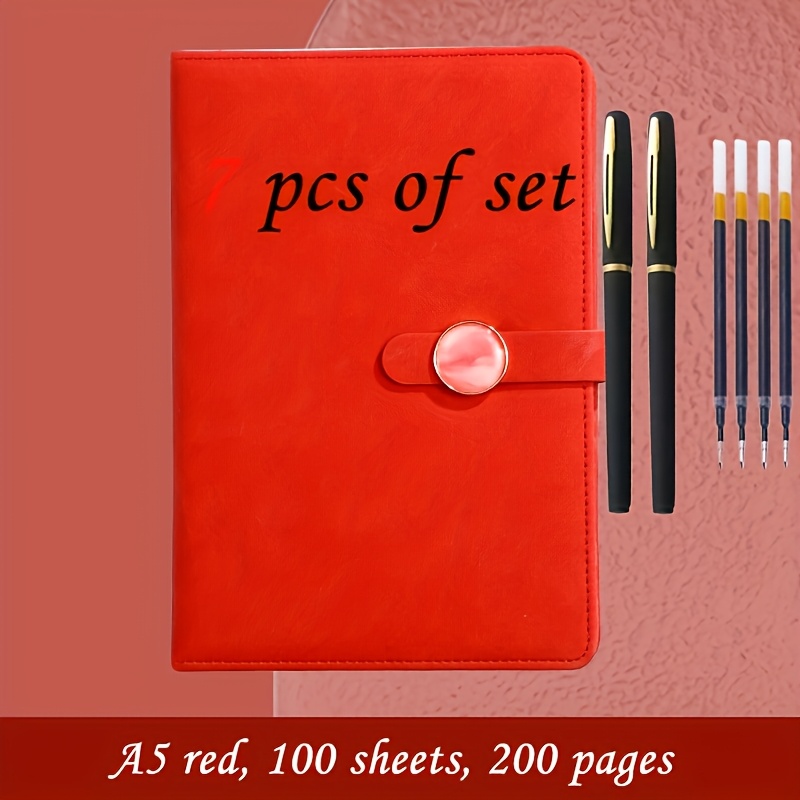 TEMU Ensemble de 7 carnets personnalisés comprenant 2 stylos noirs et dorés élégants + 4 recharges, carnet de , bloc-notes, couverture en PU tactile