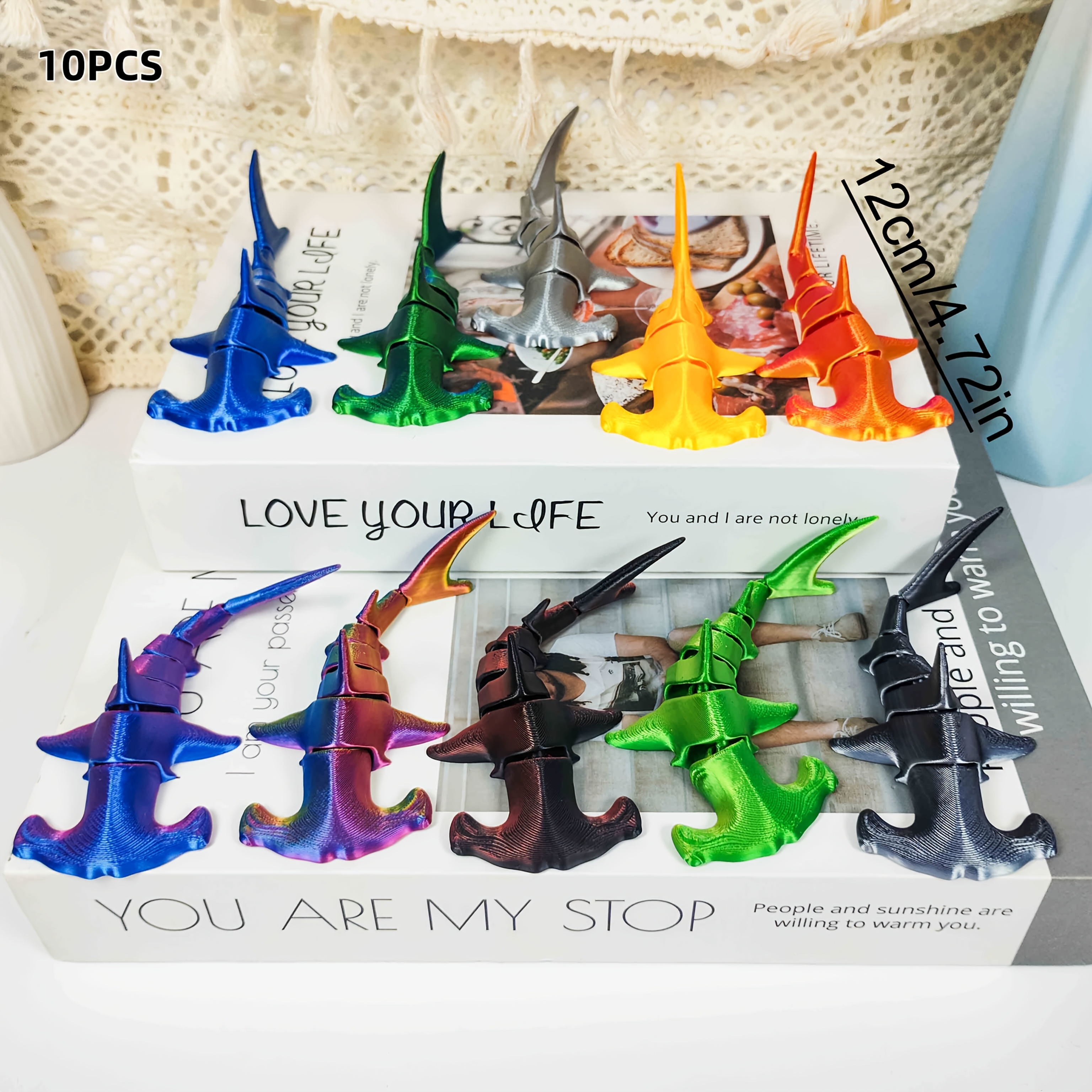 TEMU 10pcs Set - 3d Printing - Shark Statue Ornament - Desktop Display, Perfect For Animal Enthusiast Gifts, Festival Parties, And Birthday