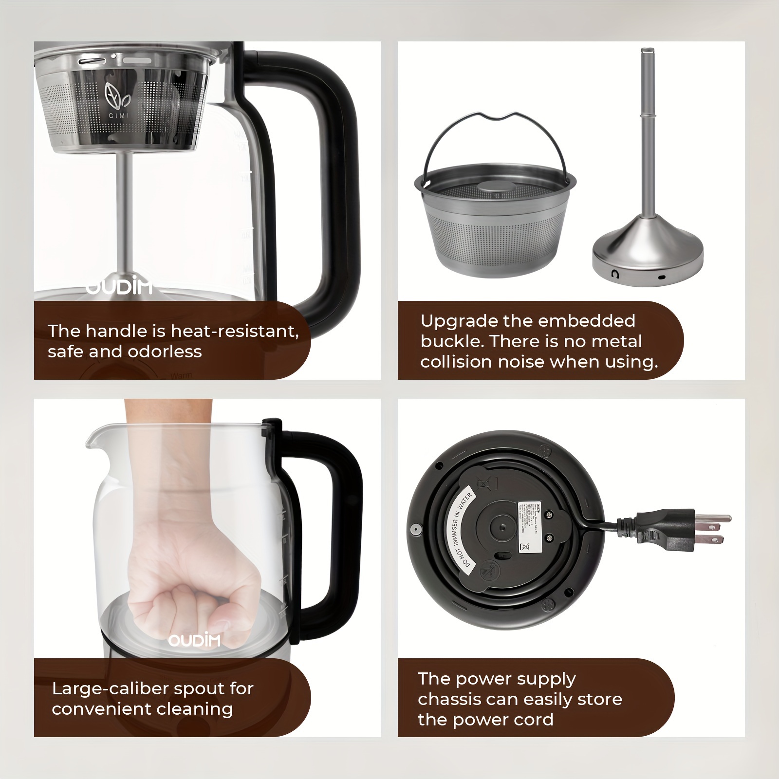 Drip Coffee Maker By Spraying Method, 40.58oz Capacity, 600W Power, BPA-Free, Brewed Tea Pot Coffee Plunger, Glass Stainless Steel Tea And Coffee Brew Kettle, Electric Kettle Tea Pot, Keep Warm, Boil Dry And Safety Protection, Perfect Birthday Gift 5 Drip Coffee Maker By Spraying Method, 40.58oz Capacity, 600W Power, BPA-Free, Brewed Tea Pot Coffee Plunger, Glass Stainless Steel Tea And Coffee Brew Kettle, Electric Kettle Tea Pot, Keep Warm, Boil Dry And Safety Protection, Perfect Birthday Gift - Image 5