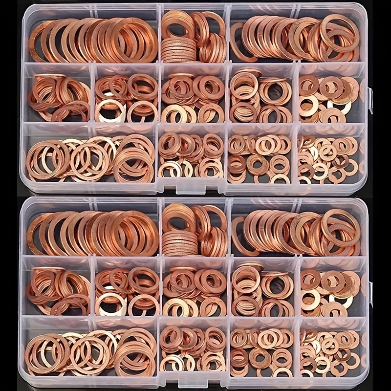 

100pcs Copper Washer Gasket Nut And Bolt Set Flat Assortment Kit With Box//m8/m10/m12/m14 For Sump Plugs