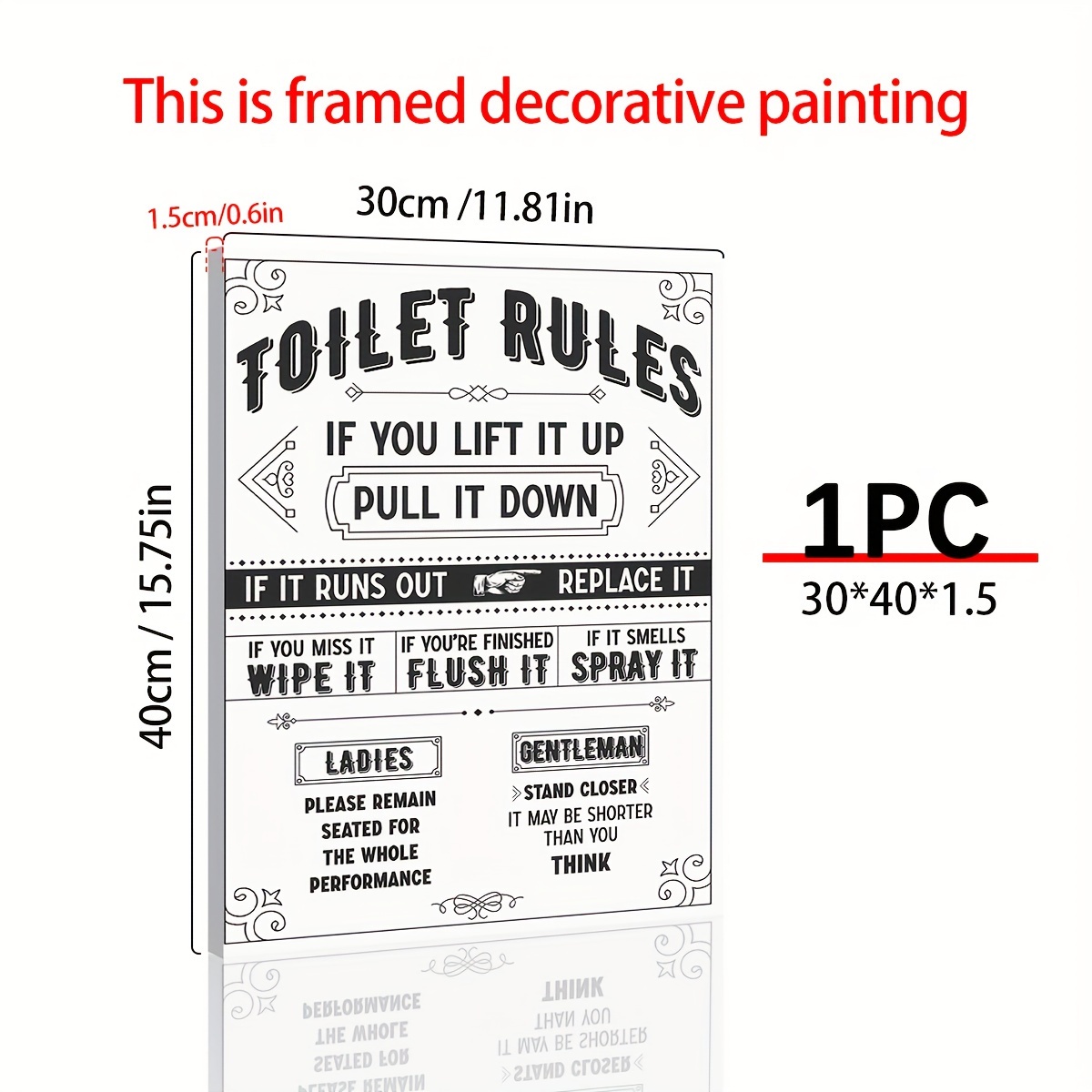 TEMU Bathroom Wall Art Toilet Rules Prints Signs Funny Bathroom Canvas Wall Decor Bathroom Quotes Sayings Poster Black & White Print Pictures For Restroom Washroom Wall Decor, Framed