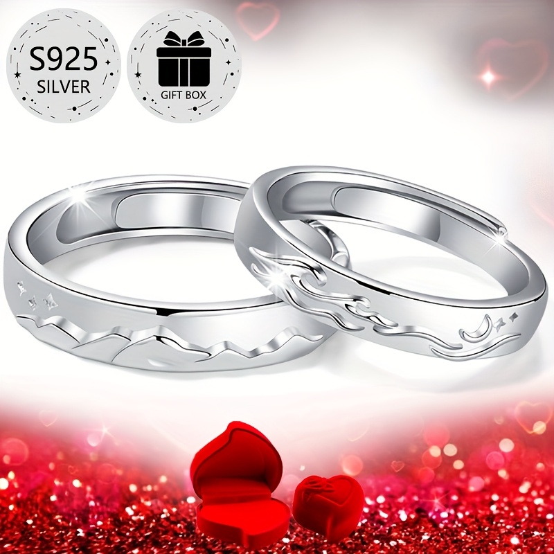 

Elegant 925 Sterling Silver Engagement Ring For Women - Adjustable , Weddings & Valentine's Day Gift -shaped Box