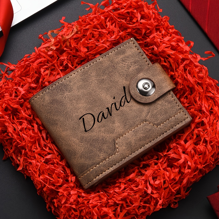 TEMU Personalized Custom Men's Short Wallet With Snap Button, Stylish Multi-card Slot Coin Purse, A For Couples' Gifts Or Father's Day Presents, And