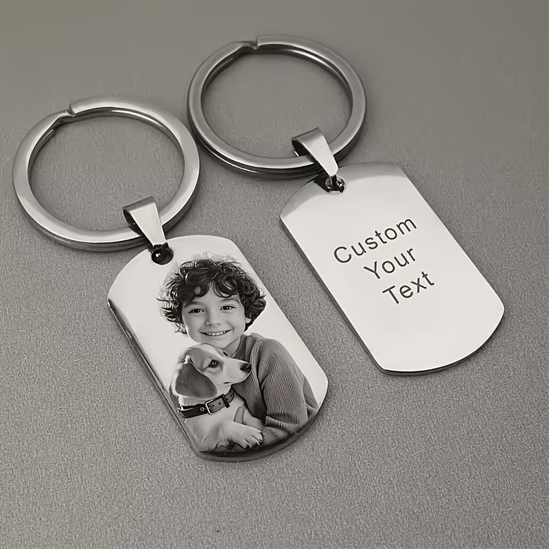 TEMU 1pc Customizable Photo Keychain, Double-sided Customization Available, Recording , Metal Keychain With Custom Picture And Text, Non-fading And