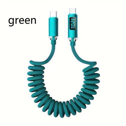 Cavo di ricarica rapida 120W, Tipo C a Tipo C, con funzione di visualizzazione in tempo reale, tipo arrotolato, adatto per casa, auto e moto, e utilizzato come accessorio per iPhone 15/16, Samsung, Xiaomi, Huawei e OPPO