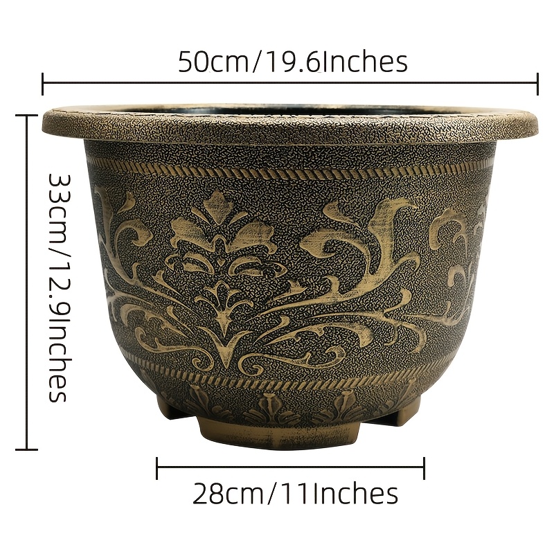 TEMU 2pcs, 20 Inch Vintage Style Resin Decorative Planters With Embossed Floral Pattern - Floor Mount Garden Pots Have Drainage Hole