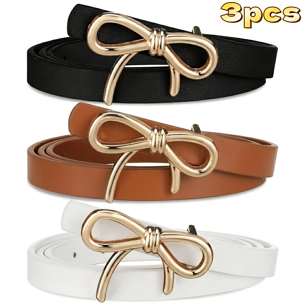 TEMU 3pcs Women's Classic Skinny Belt - Slim Fit Dress Belt, Buckle Belt, Suitable For Dresses, Pants, Skirts And Trousers, Versatile Waist-cinching