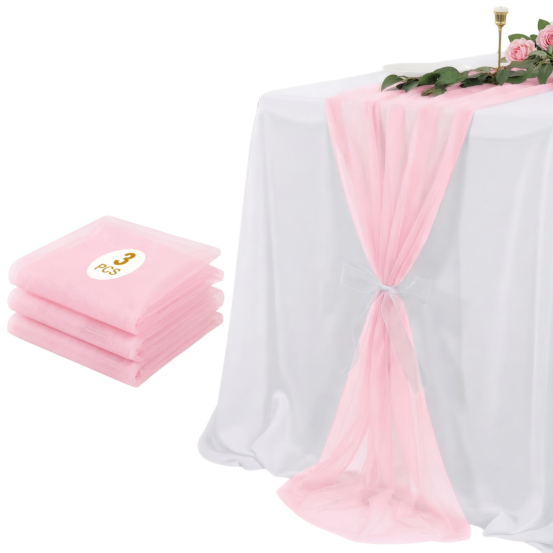 Image of 3pcs Set, *116.1 Inches Plain Fabric Table Flag, Fashionable Party Table Decoration Items, 100% Polyester, Lightweight And Easy To Clean, Enhances Party Atmosphere