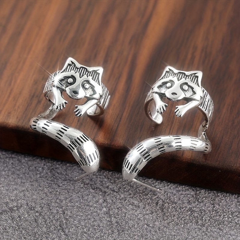 Image of Bohemian Retro Cute Raccoon Ear Cuff Earring –silvery Colour Animal Ear Jewelry Additions Copper Products Suitable For Daily Party Gifts