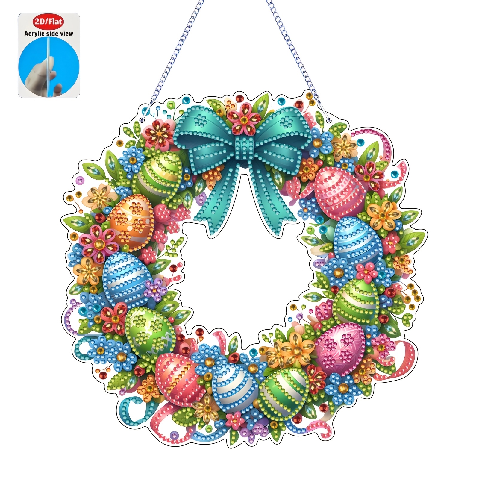 TEMU Diamond Painting - 2d/flat Acrylic Easter Egg Wreath Irregular Shape, Handmade Gift, Festive Decoration, Stunning In Sunlight
