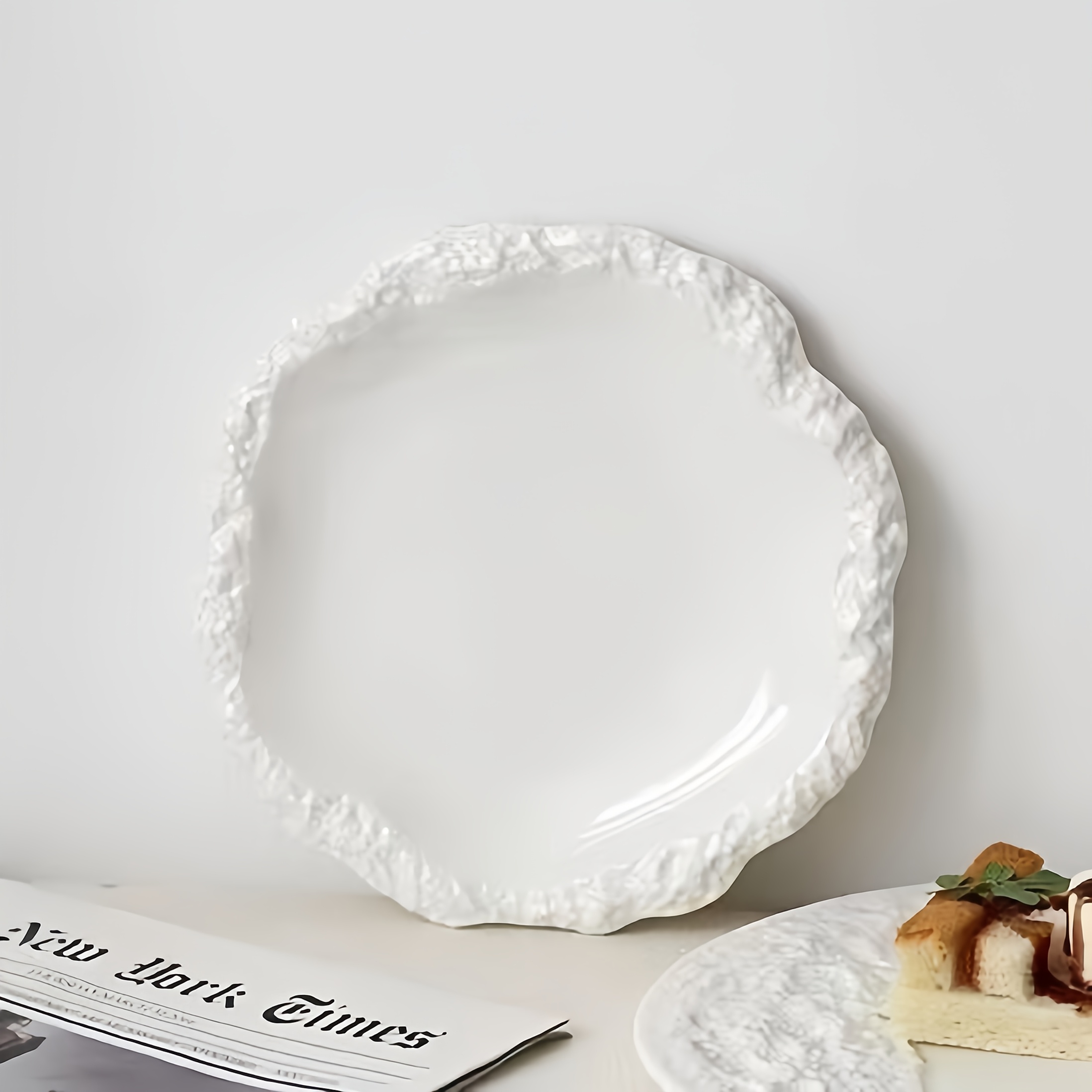 1pc of Shallow Plate with Rock Texture (30.48/25.4/20.32 cm) - Contemporary Minimalist Ceramic Dishware Featuring Rustic Edges for Dining at for home And in Hotels