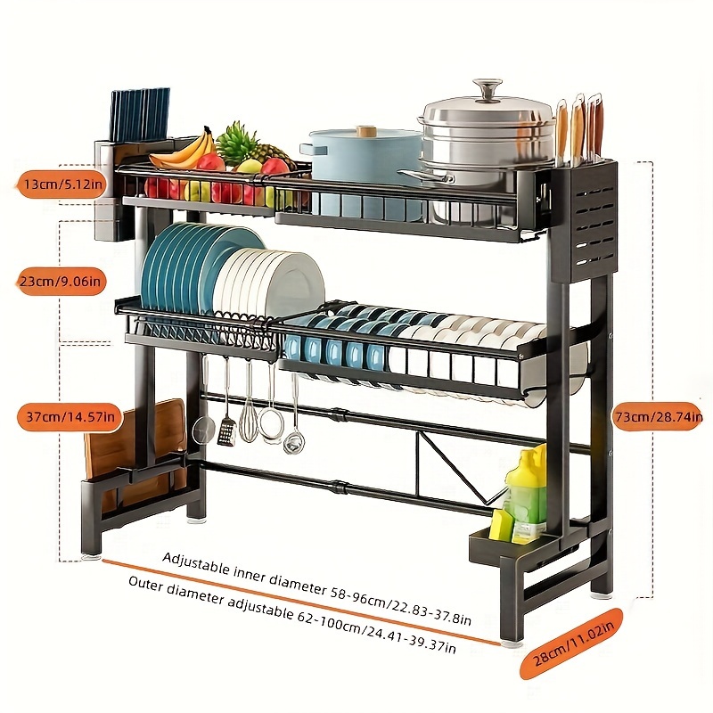 TEMU 1pc Countertop Dish Storage Drainage Rack Expandable Kitchen Sink Shelf Dish Rack Drainer Black Kitchen Organizer