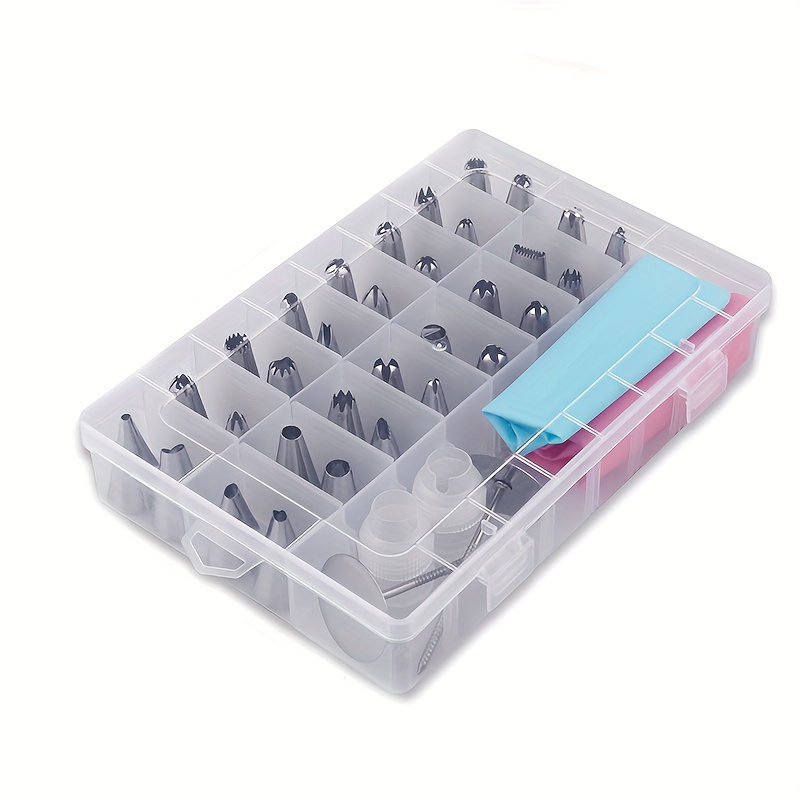 E-shop 38-teiliges Kuchen Dekorations Werkzeug Set, 32 Spritztüllen, 2 wiederverwendbare Spritzsäcke, 2 Kupplungen und 2 Blumen Nägel für