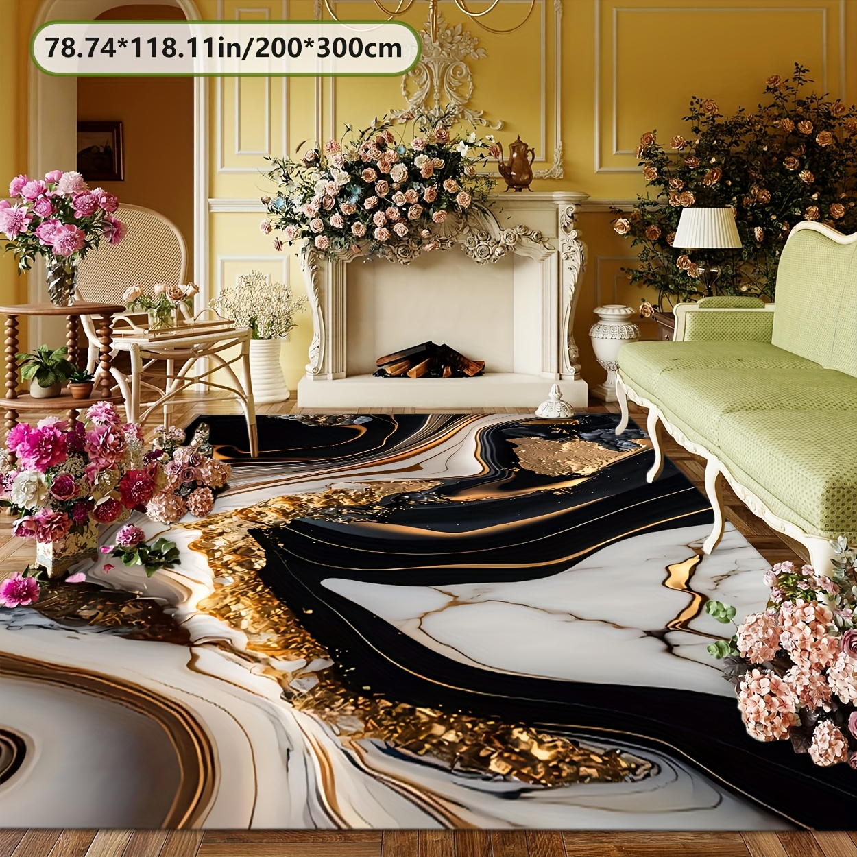 TEMU Golden Diamond Velvet   800g/mÂ²   Dotted Plastic Backing, European-style Marble Gilded Pattern Rug, Comfortable And Beautiful, Versatile