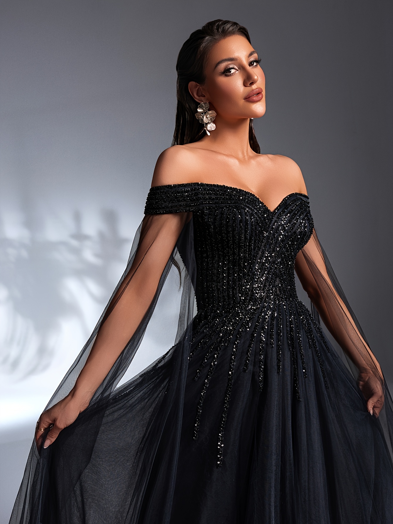 navy blue dress with bow Elegant Bow-Tie Shoulder Maxi – Wearlina Size:CHILD-12 Made from luxurious velvet atf-sm-10.17.25 Lace Ruffled Long Sleeve