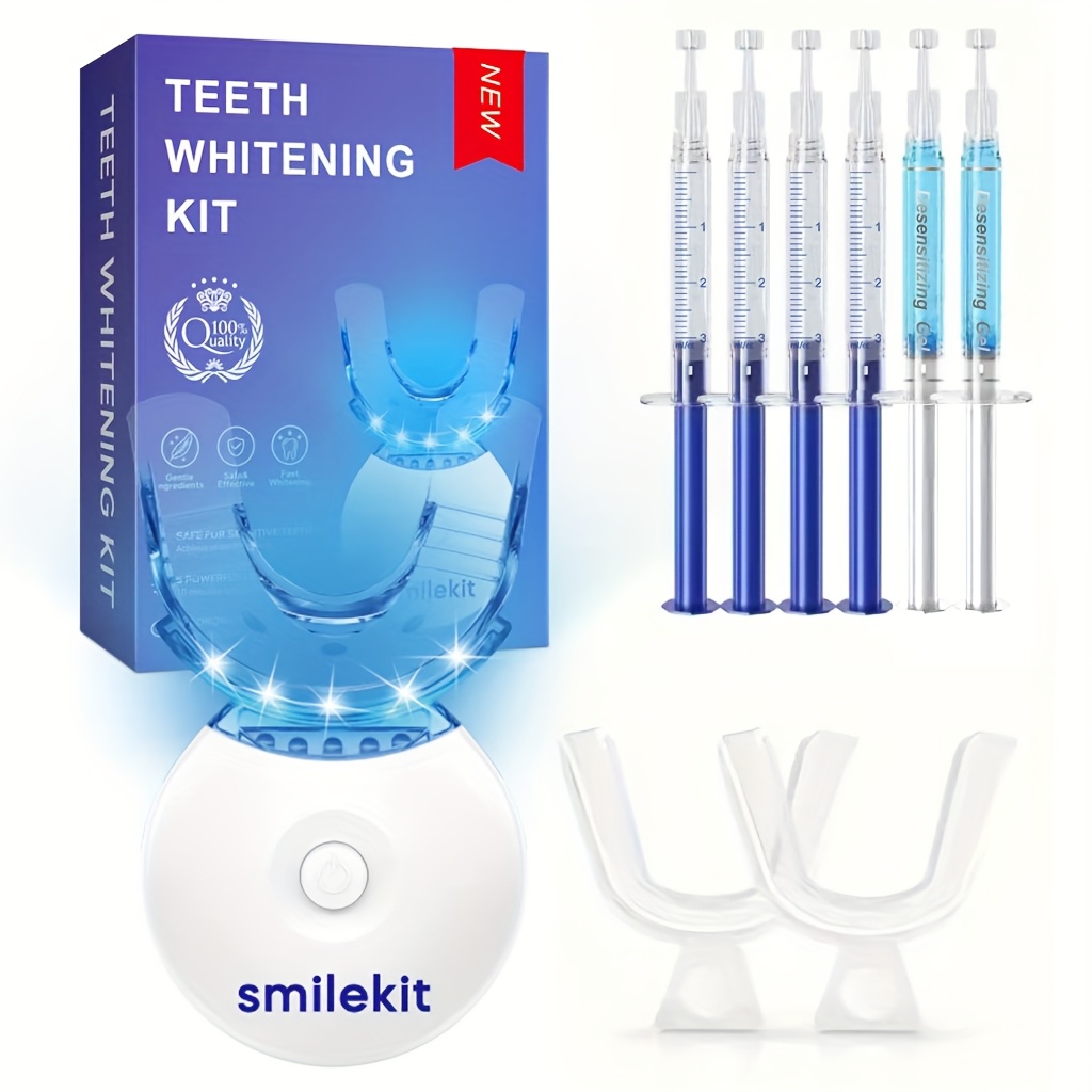 new led teeth whitening kit   6 x 3ml whitening   oral trays and   fast and gentle teeth whitening natural and effective stain cleaning at home details 0