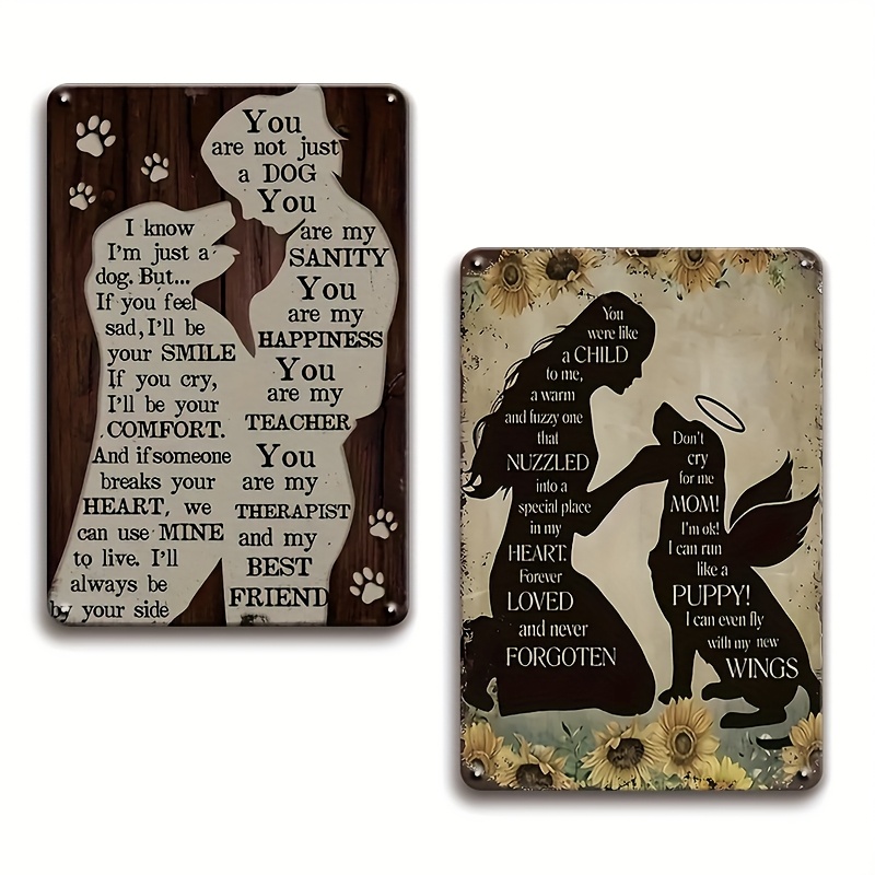 TEMU Set Of 2, Retro Motivational Metal Signs, Humorous Tin Plates Featuring A Dog And Girl, Ideal Decorative Signs & Plaques For Living Room,
