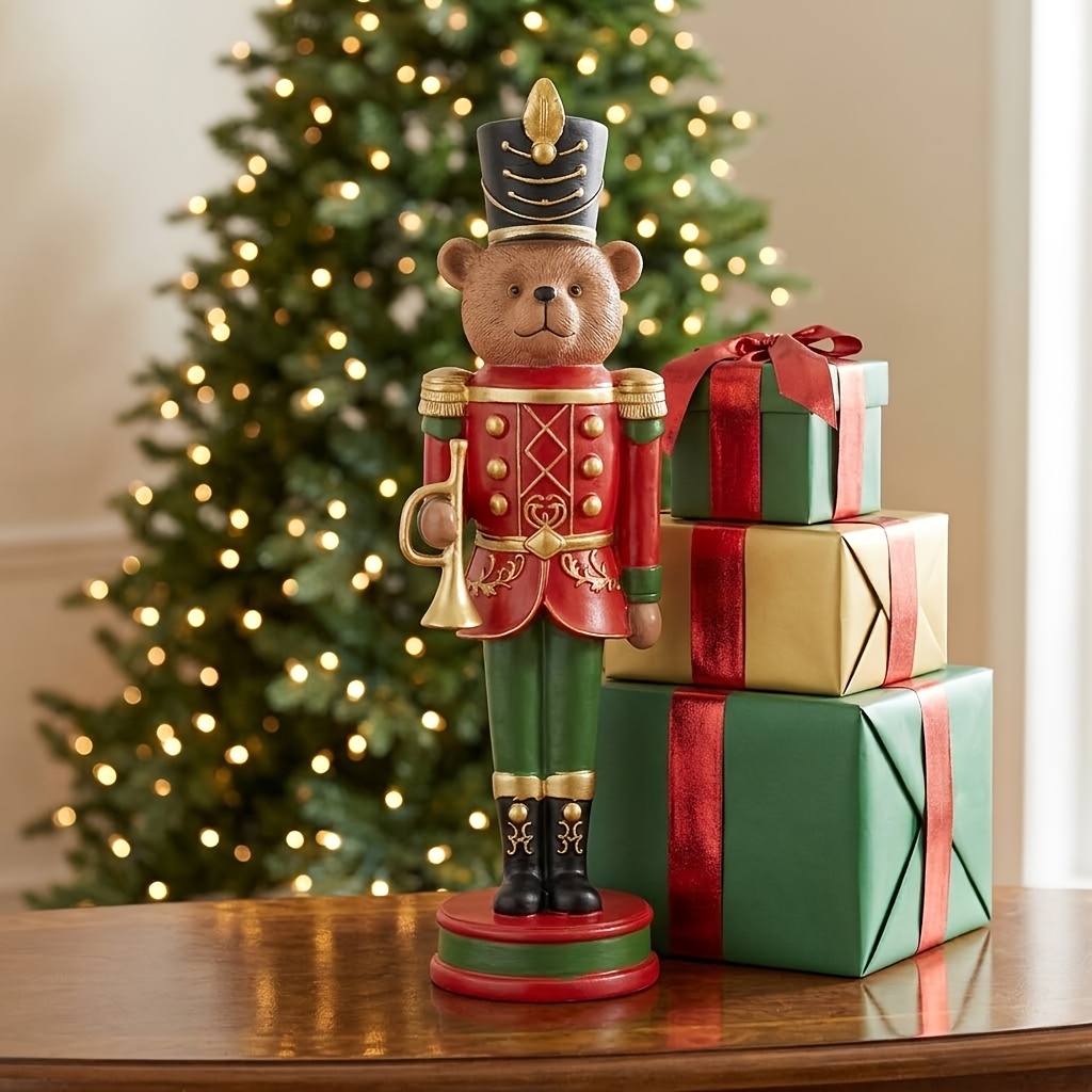 TEMU Figurine de Soldat Ours en Peluche - Ornement en Résine avec , Convient pour Sapin de Noël, Cheminée, Décoration, Décoration de Pièce, en Résine