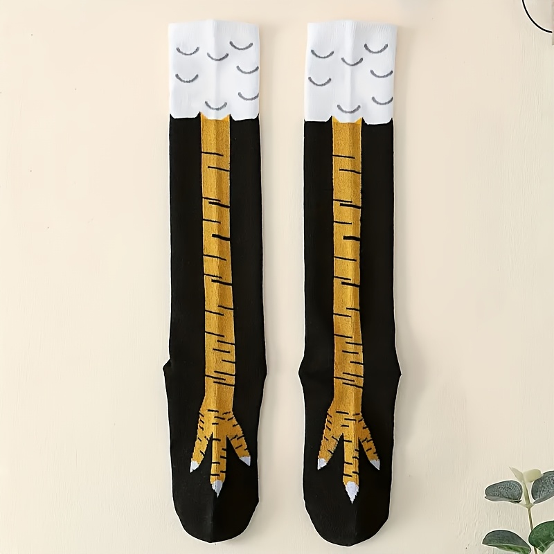 A Pair Of Fun Chicken Claw Printed Calf Socks, Comfortable And Soft Thin Knee-high Socks, Suitable For Men And Women