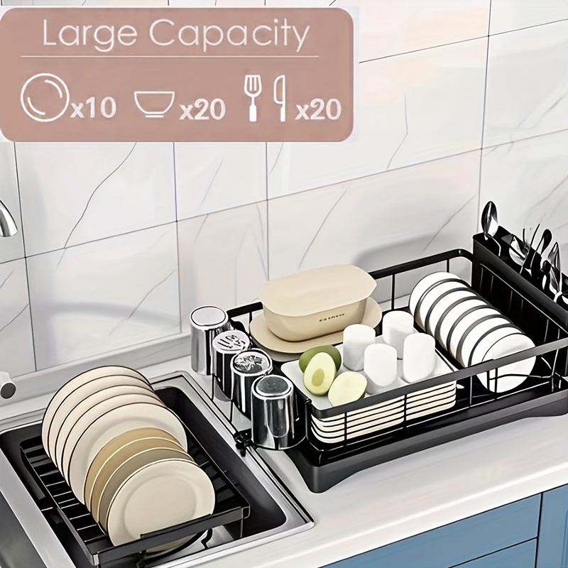 2 tier dish drying   large stainless steel dish rack for kitchen counter dish rack with   detachable carbon steel kitchen organizer for dishes cups cutlery space saving kitchen organizers and storage mothers day gift Product details 0