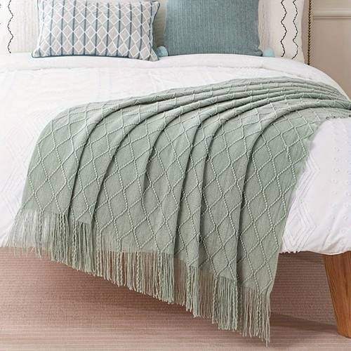 tassel soft warm blanket sofa office bed camping travel and nap throw blankets ultra soft lightweight and breathable plaids for year round